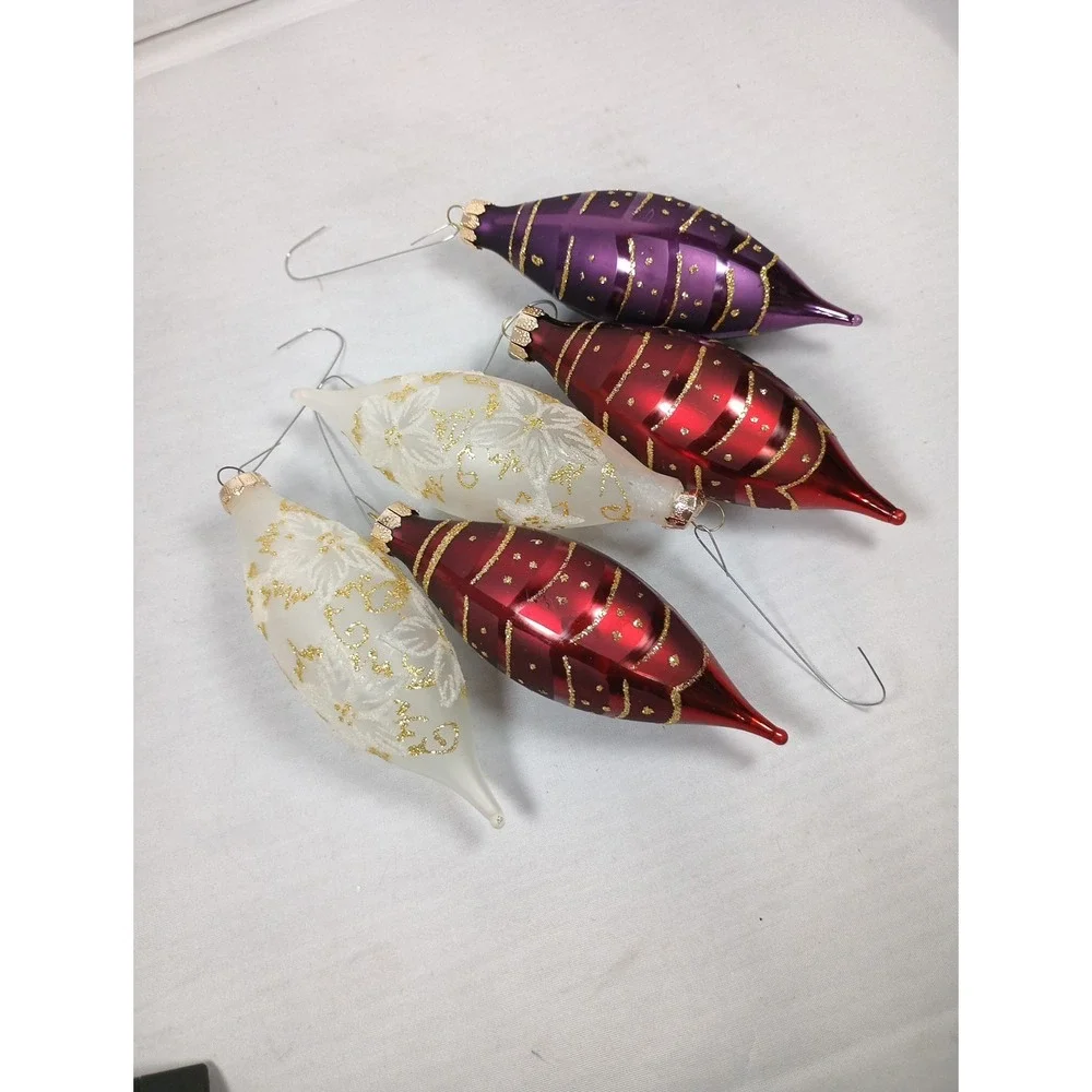 VTG Lot of 5 Rauch Teardrop Glass Christmas Ornaments, 5 in. Long, Lattice Look